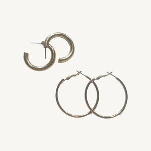 Bundle Set of 2 Pairs of Gold Hoop Earrings One Chunky One Thin